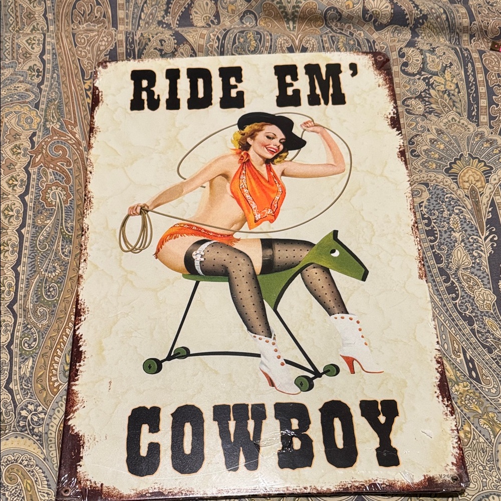 Vintage Style 'Ride Em Cowboy' Metal Sign